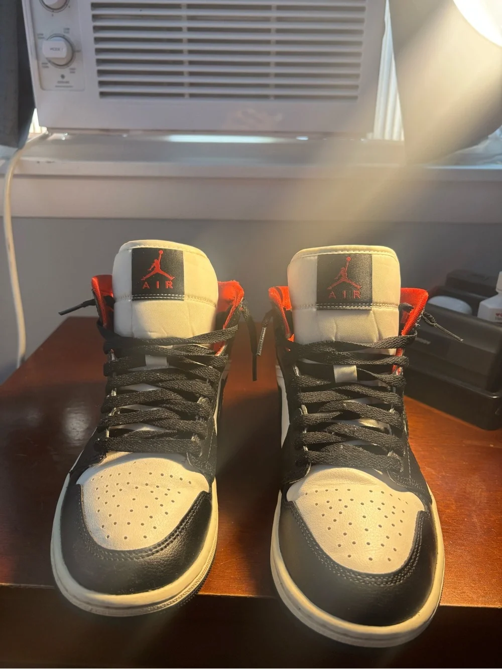 Jordan High-Top Sneakers in White/Black/Red